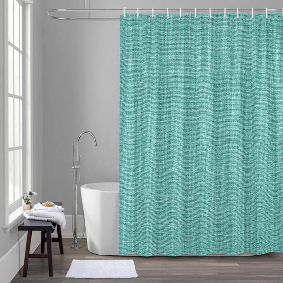 Turquoise Linen Shower Curtain for Bathroom Decor, Farmhouse Pure Color Country Vintage Waterproof Fabric Shower Curtain, 72"x72" Set with 12 Hooks