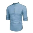 thumbnail image 3 of Faithtur Men's Casual Henley Shirt, Solid Color Short Sleeve Button-Down Loose Tops Summer Daily T-Shirts, 3 of 5