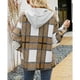 thumbnail image 5 of Abrigo de lana para mujer Abrigo para niñas Patrón de cuadros con capucha de moda para primavera Otoño Invierno Amarillo M, 5 of 7