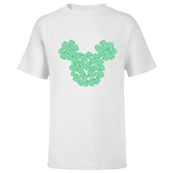Disney Mickey Mouse Head Four-Leaf Clovers St Patrick’s Day - Short Sleeve T-Shirt for Kids - Customized-White