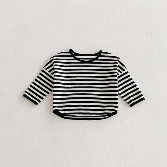 idosla Toddler Cotton Soft Striped T Shirt Crew Neck Summer Fit Clothes Tops Baby Infant Long Sleeve Clothes Funny Cute Outfit (Black, 2-3 Years)