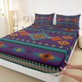 thumbnail image 5 of Manfei Tribal Aztec Queen Sheets, Boho Geometric Queen Sheet Sets, Teal, Orange and Purple, Black Reversible 4pcs1 Flat Sheet + 1 Fitted Sheet + 2 Pillowcases, 5 of 6