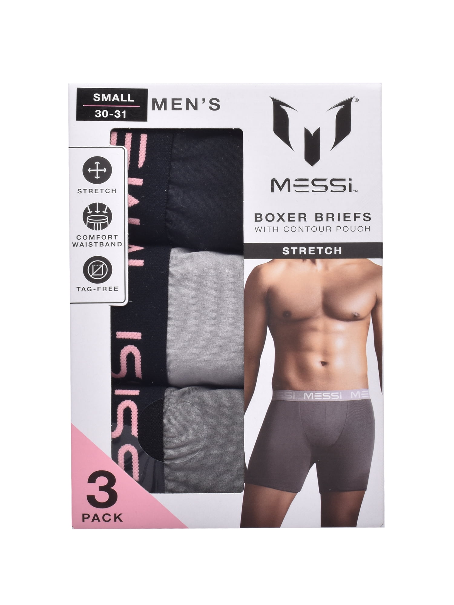 Messi Men's Stretch Boxer Brief Underwear 3-Pack, Sizes S-XL