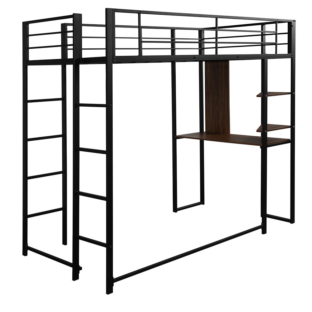 Kepooman Full Size Metal Loft Bed with 2 Shelves & Desk for Bedroom, 71.7'' H x 57'' W x 80'' L, Black Kepooman Full Size Metal Loft Bed with 2 Shelves & Desk for Bedroom, 71.7'' H x 57'' W x 80'' L, Black