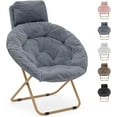thumbnail image 4 of PRZL Round Comfy Saucer Chair with Headrest Large Cozy, Metal Frame Cozy Lounge Lazy Chair Folding Faux Fur Saucer Chair for Adults, Foldable Papasan Moon Chair（Grey）, 4 of 16