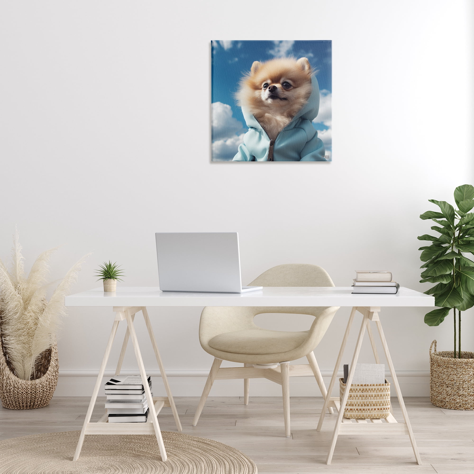 Stupell Industries Pomeranian Dog & Clouds Animals & Insects Painting Gallery Wrapped Canvas Art Print Wall Art, 24 x 24