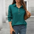 thumbnail image 3 of Crunowin Women's Casual Blouse Top, Button Knitted Ribbed Lapel Long Sleeved Shirt Army Green L, 3 of 6
