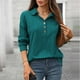 thumbnail image 2 of Camisas de vestir para mujer,Blusa informal de manga larga para mujer, cuello redondo, botones delanteros, tela de imitación, ideal para el hogar y el uso diario, sopatenor, 2 of 9