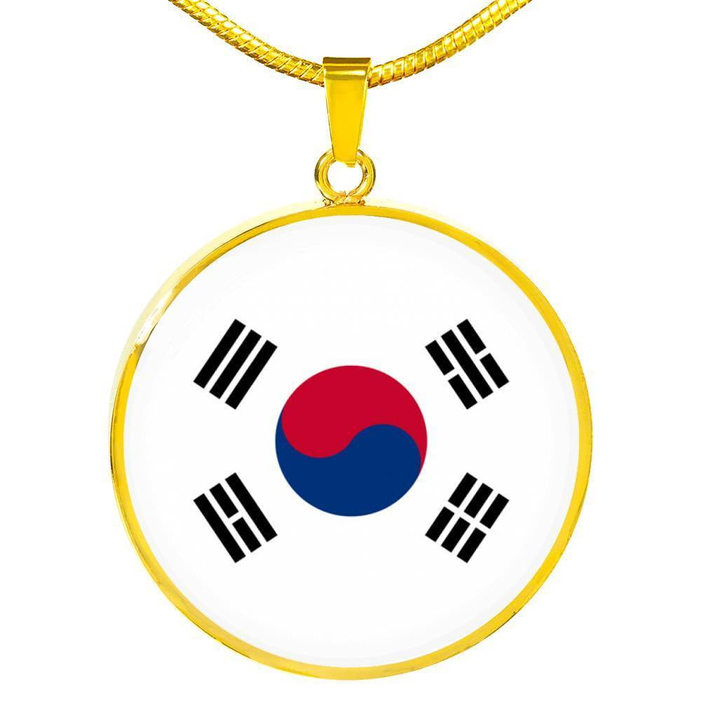 South Korea Flag Necklace Stainless Steel or 18k Gold Circle
