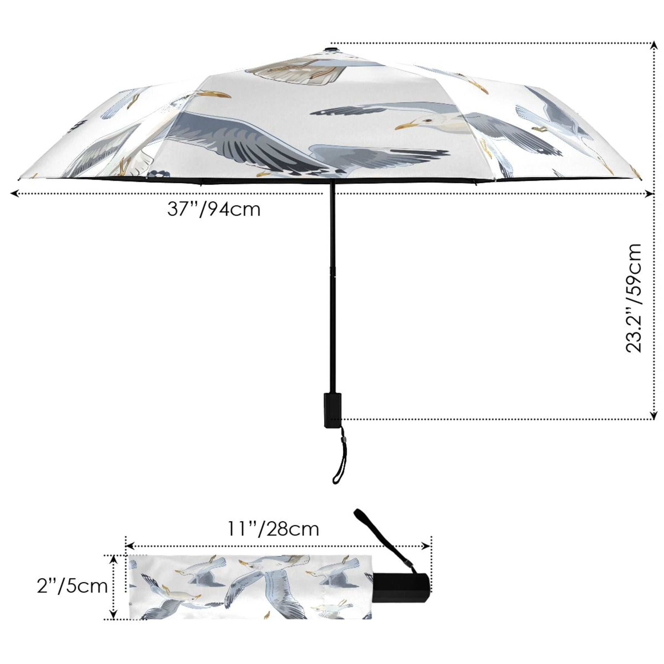 Compact Sun Umbrella Windproof Travel Umbrellas for Rain Strong Portable UV Protection Seagulls Flying