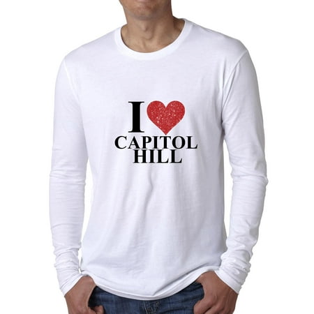 I Love Capitol Hill Red Heart Washington DC Men's Long Sleeve (Best Delivery Capitol Hill Dc)