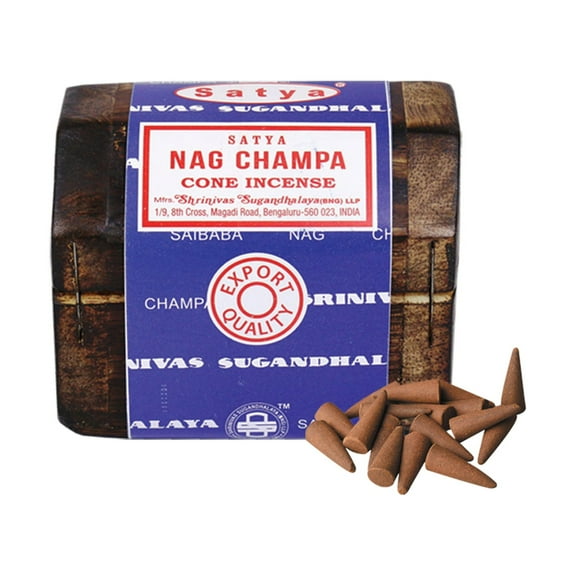 Nag Champa Satya Cone Incense Wooden Box 12 Cones