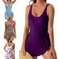 thumbnail image 3 of Women Side Knot Swim Dress Print Swimdress Skirted Swimwear Swimsuit with Skirt Tummy Control Skirt Bathing Suit, 3 of 19