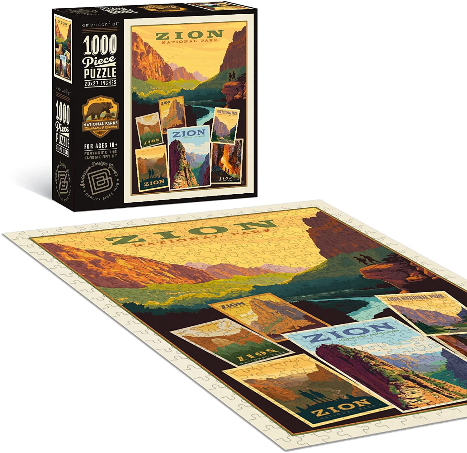 Americanflat 1000 Piece USA Map Puzzle, 20x27 Inches, Zion National Park Art by Anderson Design Group