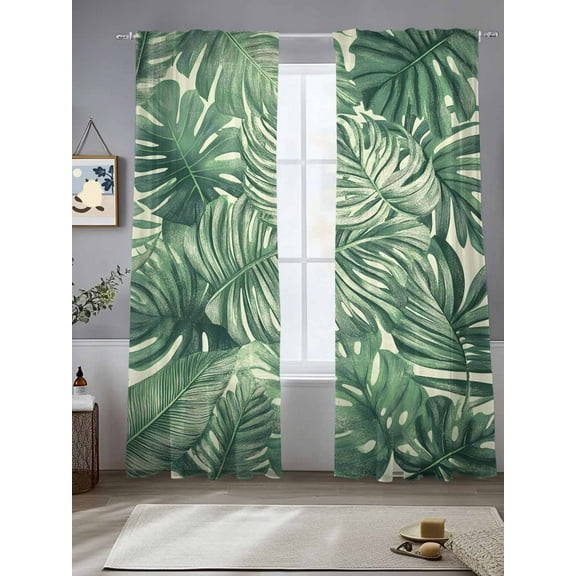 Tropical Leaves Sheer Curtains for Living Room Bedroom Summer Nature Botanical Palm Leaf Sheer Curtains 108 Inch Long 2 Panels Set Light Filtering Curtain Window Treatments Drapes for Dining Room