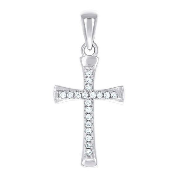 925 Sterling Silver Unisex Round Cubic Zirconia Cross Religious Charm Pendant Necklace 24.8x11.4mm Wide Pendant for Wome