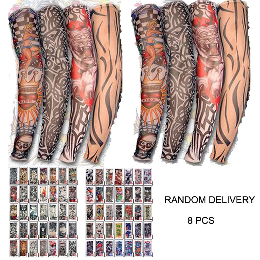 8pcs Unisex Temporary Fake Slip On Tattoo Arm Sleeves Kit New Fashion Sunscree