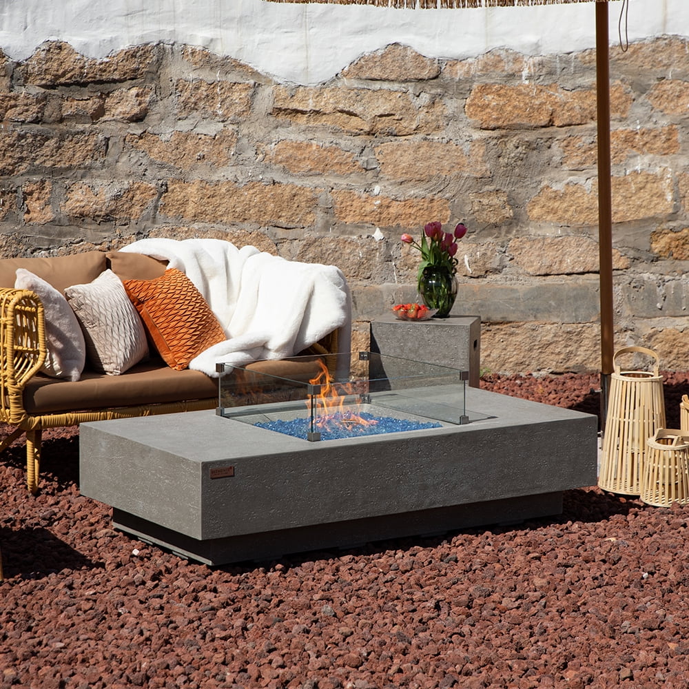 Elementi Plus Monte Carlo Propane Fire Pit for Outside Outdoor Fire Pit Table Smokeless Firepit Concrete Rectangular Fire Table Patio Heater Fireplace 60000 BTUs - Light Grey, 60 x 31.9 Inches