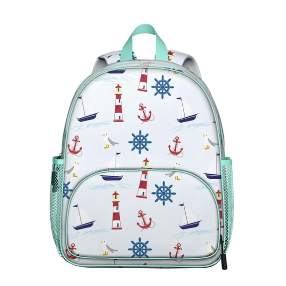 Anchors Nautical Student Backpack – Anchor Boat Sea Seaside Coastal Marine Waves Ocean Lighthouse Map Beach Tropical Summer Compass Coral Fishing Print