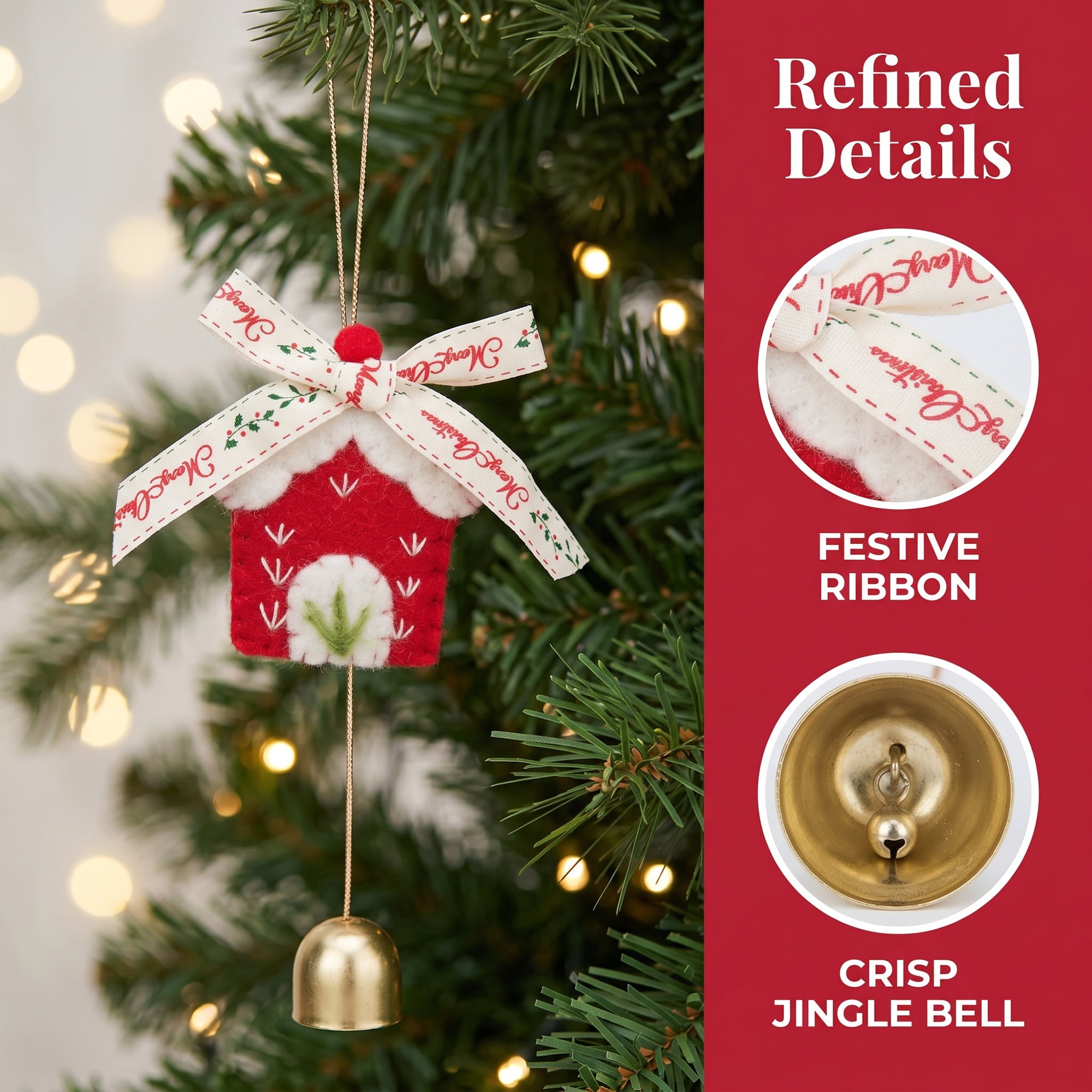 Unique Bargains 2Pcs Protection Velvet Hanging Metal Bells Copper Red House Decor 3.5"L x 0.8"W x 6.3"H