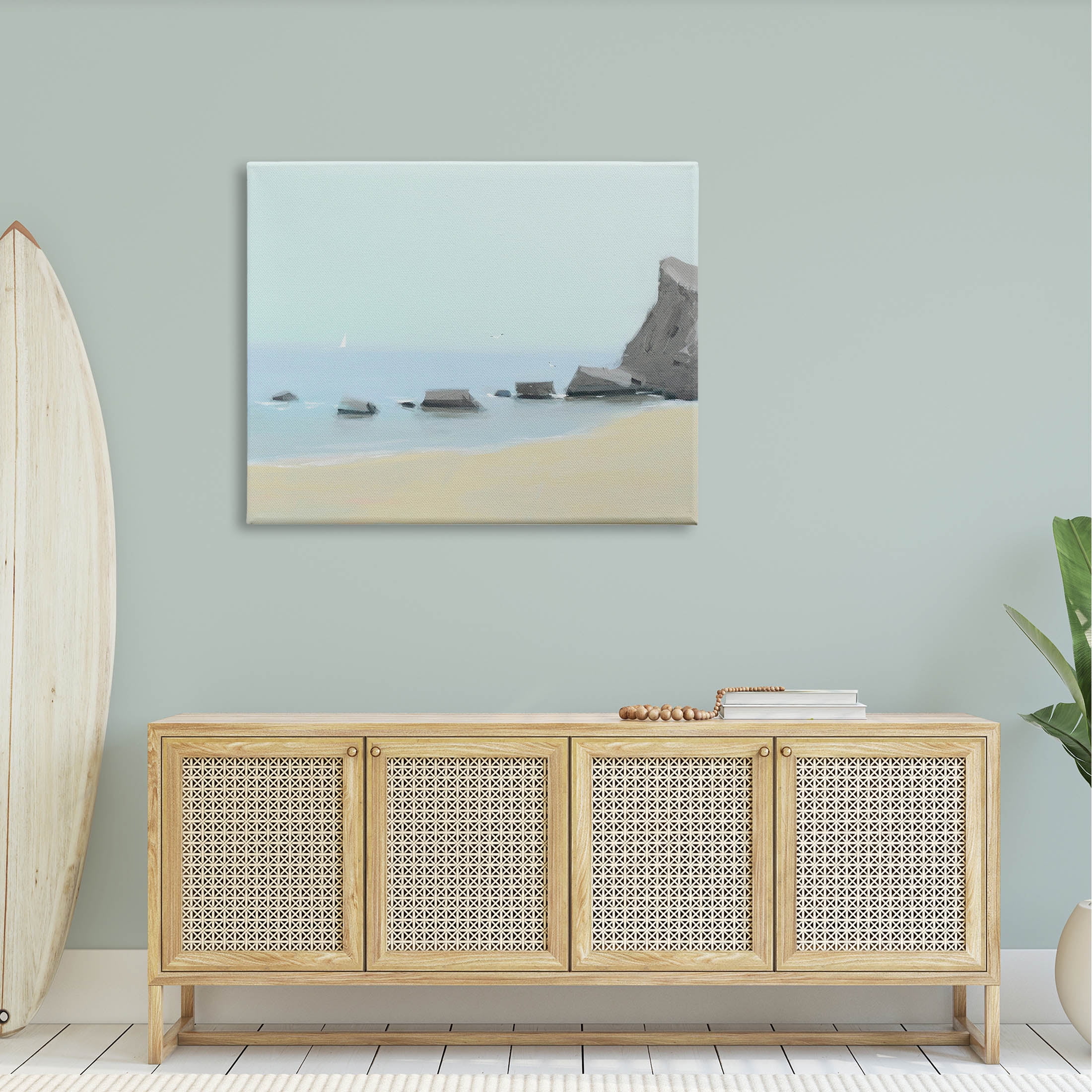 Calm Beach Shore Rocks Coastal Graphic Art Gallery Wrapped Canvas Print Wall Art