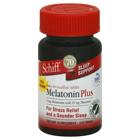 Schiff Melatonin Plus Sleep Aid Supplement with Melatonin 3 mg and Theanine 25 mg, 120 Count