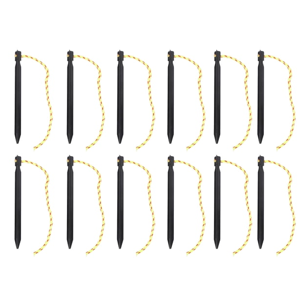 Diseño duradero de 3 bordes, clavos livianos para carpas con cuerdas de tracción para acampar, mochileros, hamacas y toldos Estacas para carpas de aleación de aluminio, paquete de 12