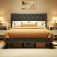 thumbnail image 3 of Full Size Bed Frame with Upholstered Headboard, Under Bed Storage, 850lbs, Dark Gray, 3 of 9