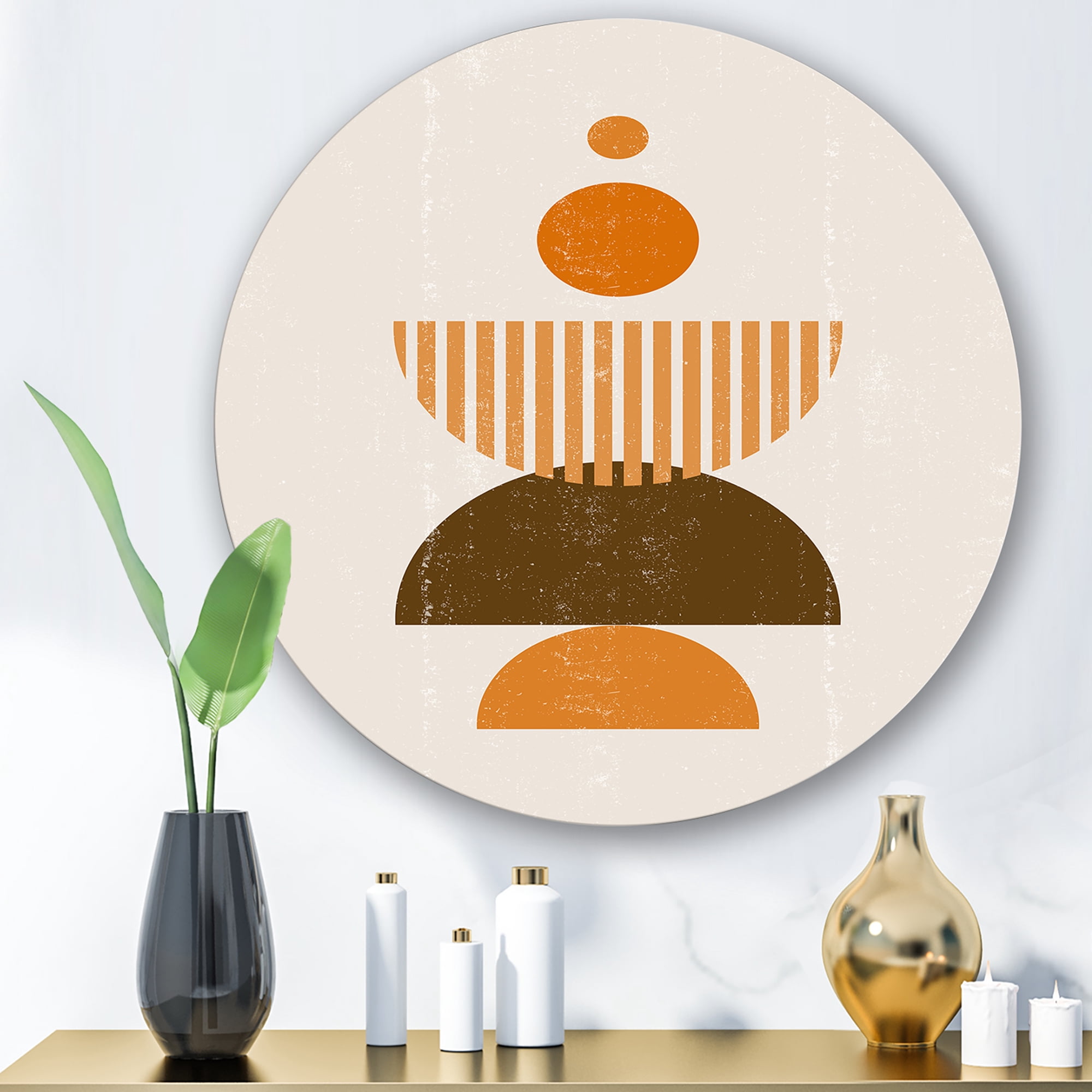 Designart 'Abstract Minimal Moon and Sun In Earth Tones I' Modern Circle Metal Wall Art 11x11 - Disc of 11