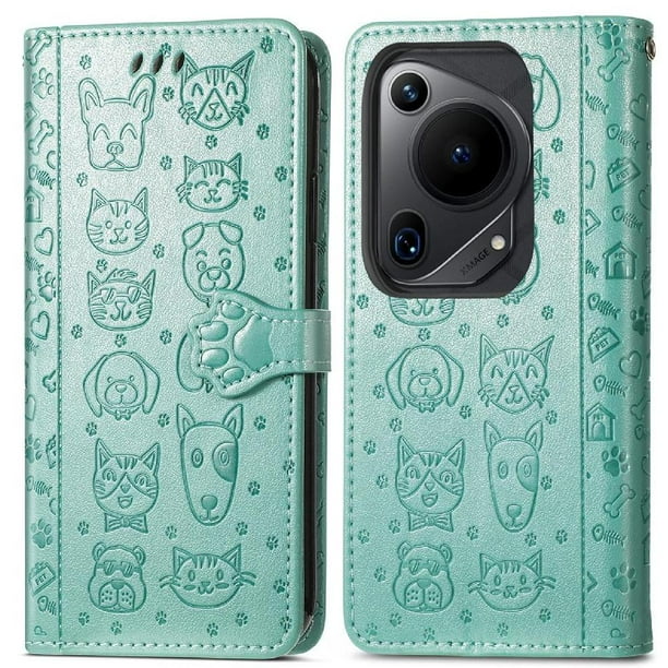 Funda Cartera FOXDOCK para Huawei Pura 70 Ultra , Flip PU con Relieve de Gatos y Perros, Tarjetero y Soporte
