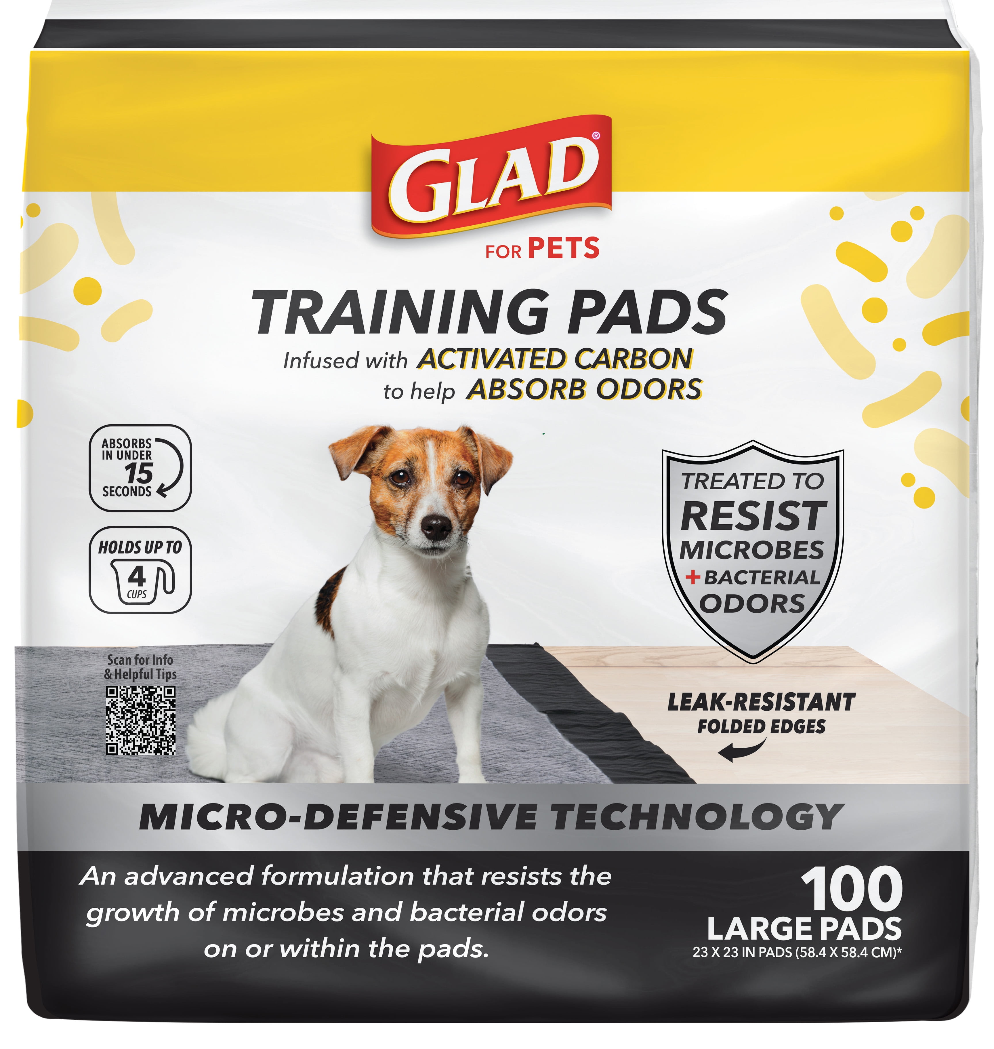 (2 pack) Glad Activated Carbon Puppy Training Pads with Anti-Microbial Technology, 23"x23" 100ct