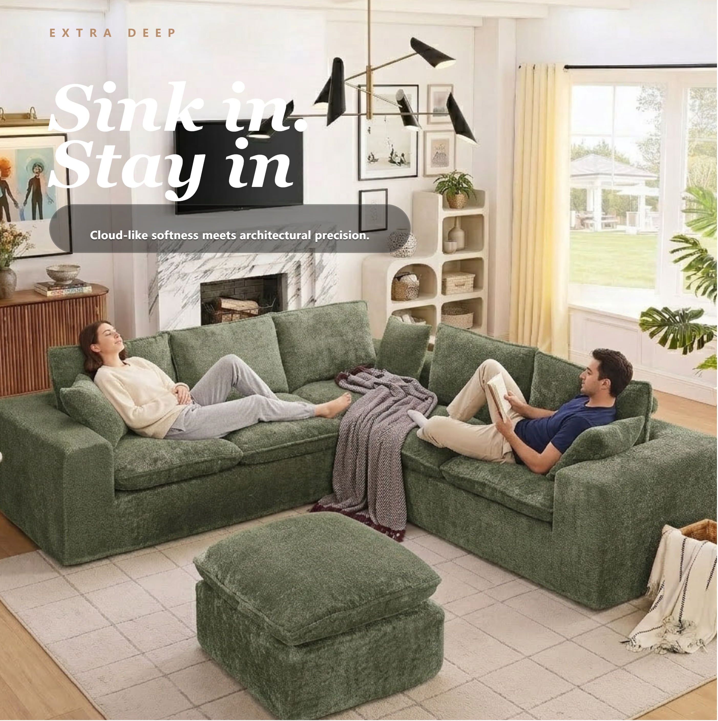 AISWORD 107" Oversized Boucle Modular Sectional Cloud Sofa with 1 Moveable Ottomans