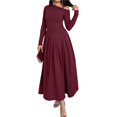 thumbnail image 2 of Women's Fall Long Sleeve Wedding Guest Dresses One Shoulder Elegant Formal Pleated Midi Maxi Dress Wine Red M, 2 of 7