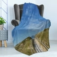 thumbnail image 4 of Beach Pathway Soft Flannel Fleece Blanket, Tranquil Beach Playa de a Lanzada Close to Grove Coast of Galicia Spain, Cozy Plush for Indoor and Outdoor Use, 70" x 90", Blue Green Beige, by Ambesonne, 4 of 5