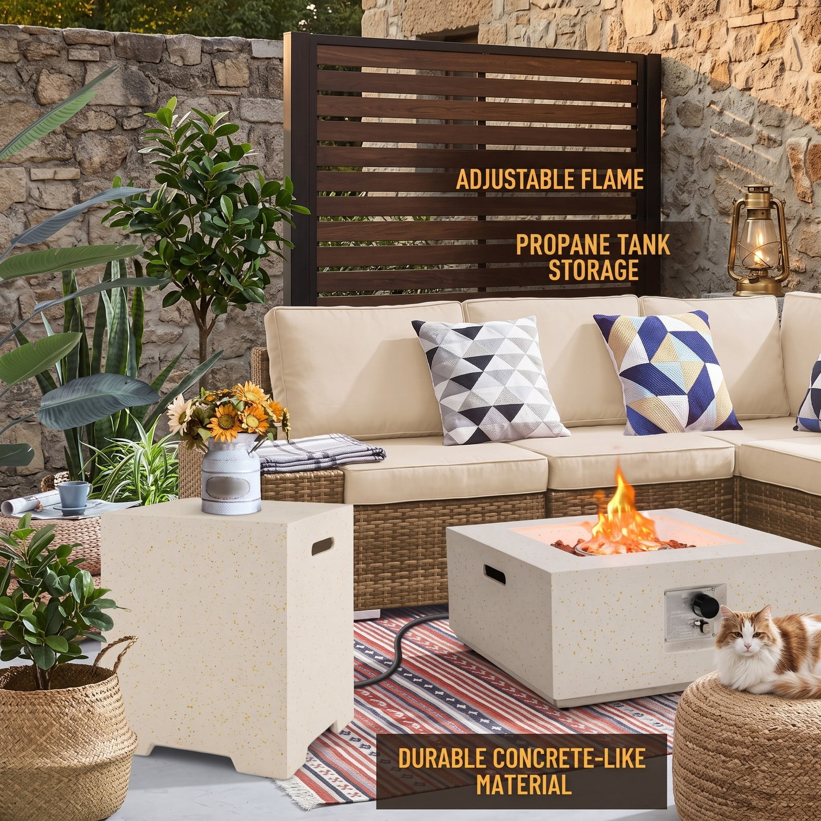 Biotree 2-in-1 Propane Gas Tank Cover Side Table with Protective Polyester Cover, Terrazzo Outdoor Patio End Table for 20 lb Tank, Indoor Accent Table, White
