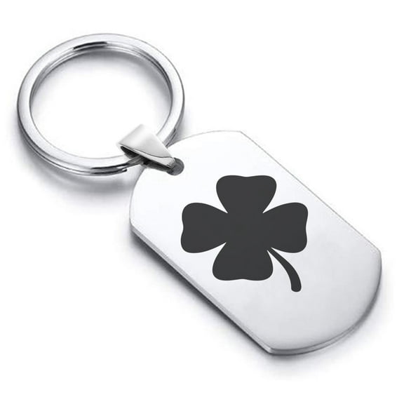Stainless Steel Four Leaf Clover Good Luck Charm Dog Tag Keychain Circle Ring