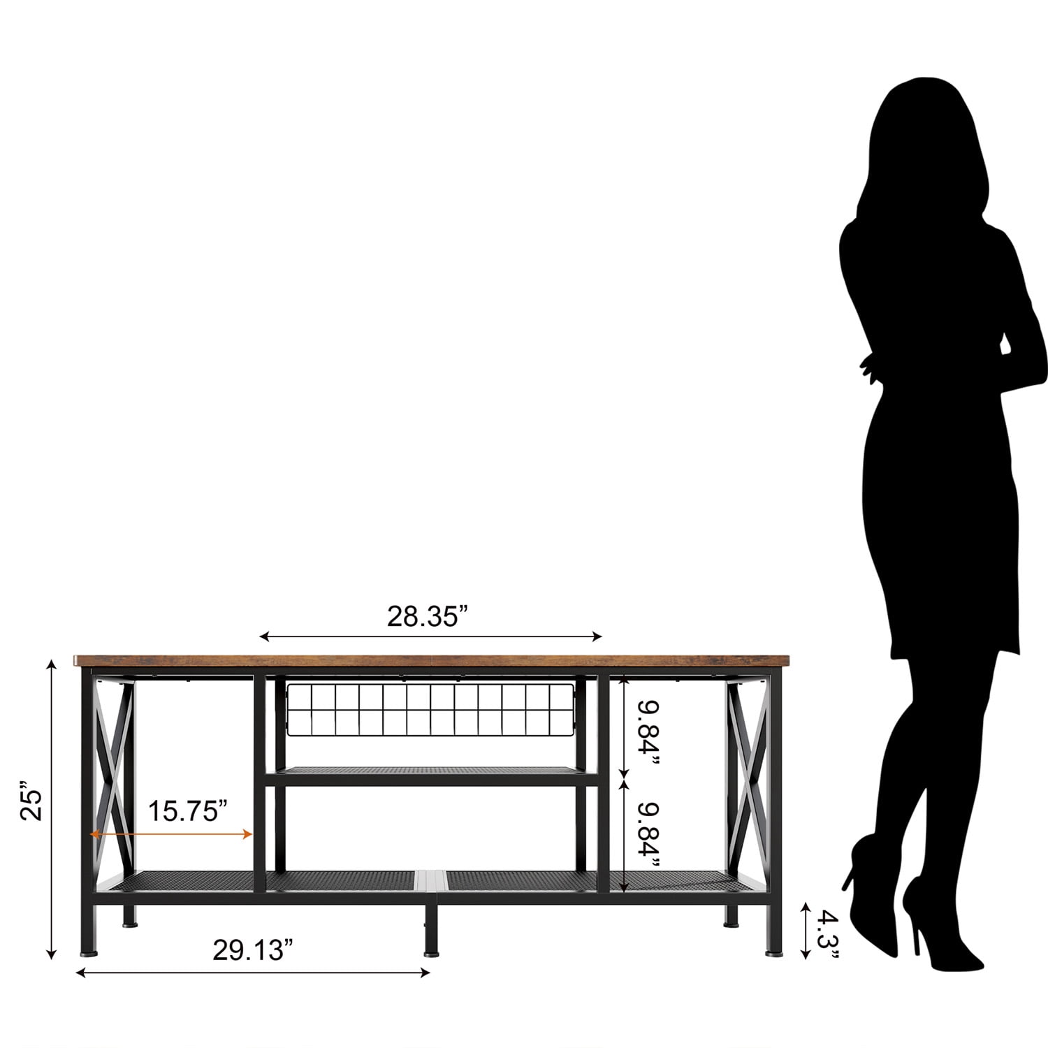 65 Inch TV Stand, 3-Tier Entertainment Center with Open Shelves, Lofka Sofa Table with Metal Frame for Living Room, Bedroom, Office, Rustic Brown(Soporte de TV)