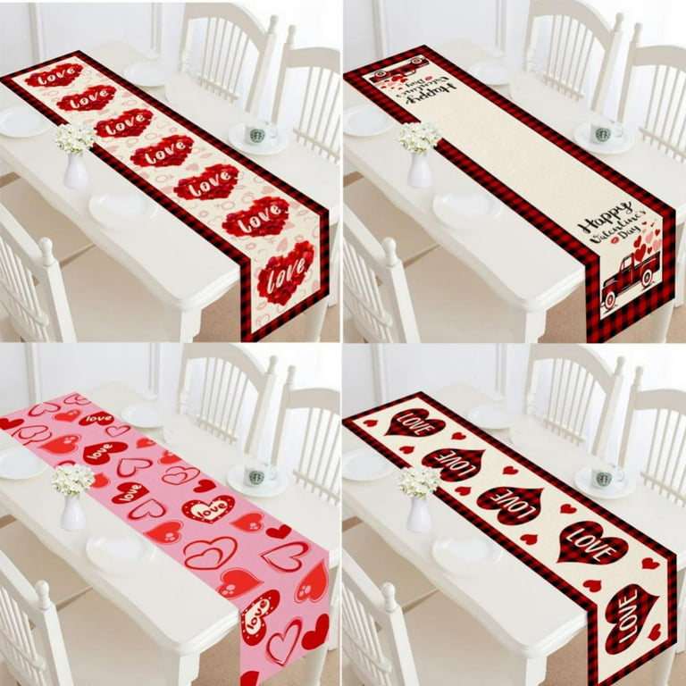 Popvcly Valentines Day Table Runner,Cotton Linen Table Runner for Valentines Day Dinner Table Decorations Valentines Engagement Party Supplies 11.8 x 72 inch
