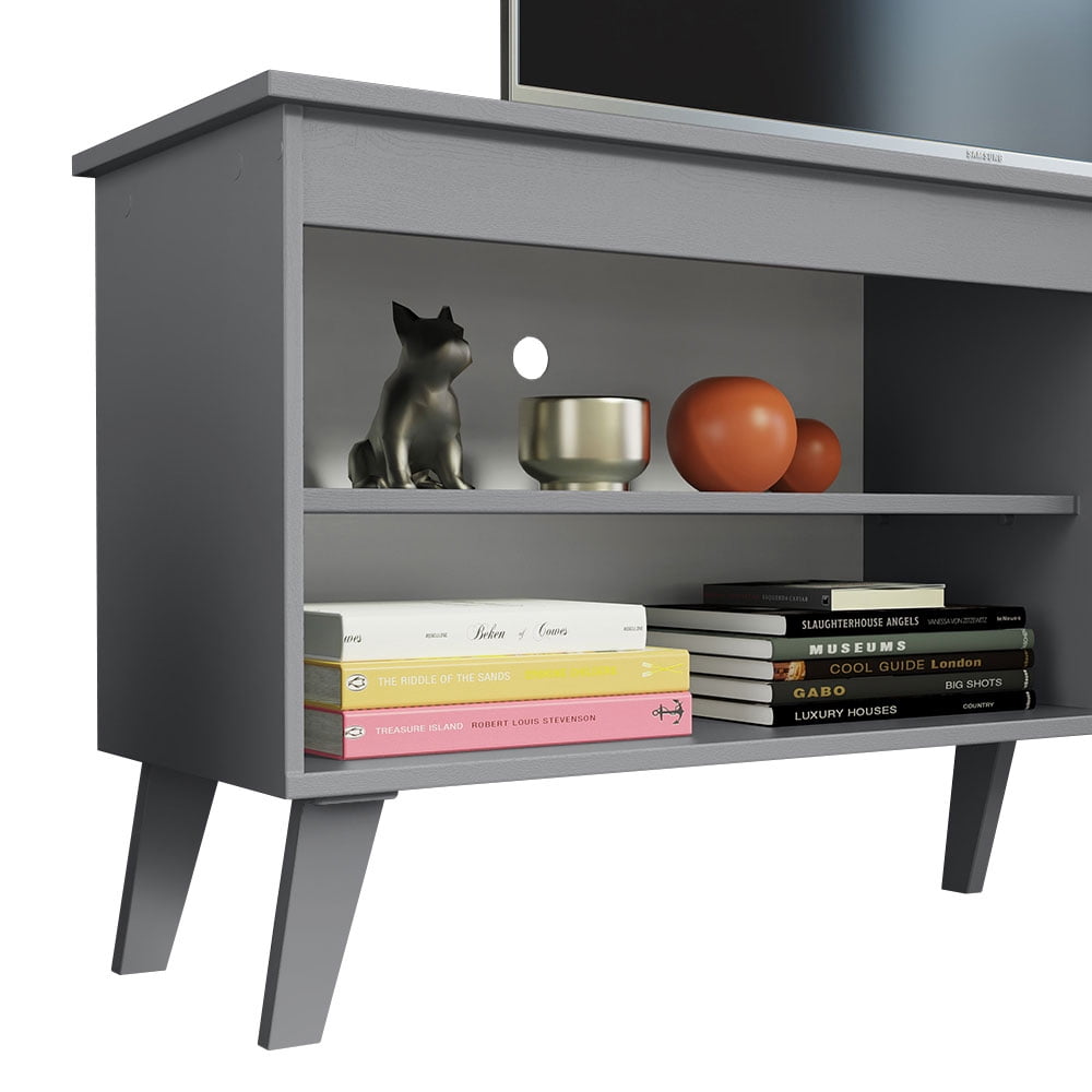 Madesa TV Stand Unit with 4 Shelves and Cable Management for 55, 65 Inch Media 1 Storage Gaming Media Console Living Room and Bedroom Entertainment Center Modern Wooden Television Cabinet - Grey