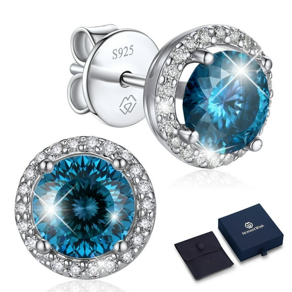 MomentWish Moissanite Stud Earrings for Women Gilrs,2 Carat Solitaire Simulated Diamond 925 Sterling Silver Earring - December Birthday Gift