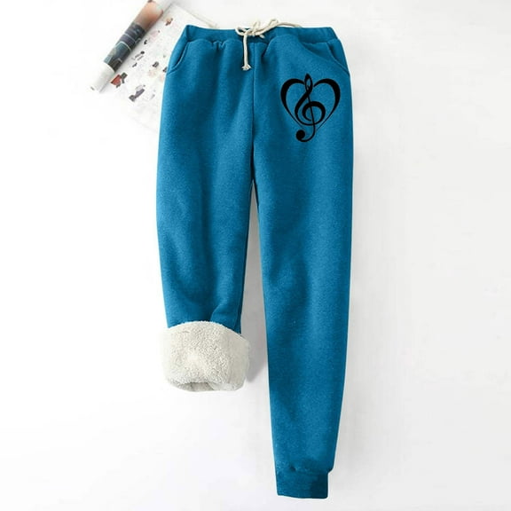 Jjayotai Women's Warm Sherpa Lined Athletic Sweatpants, High Waisted Jogger Pants, Fleece Lined Winter Thicken Outdoor Long Pants Blue M