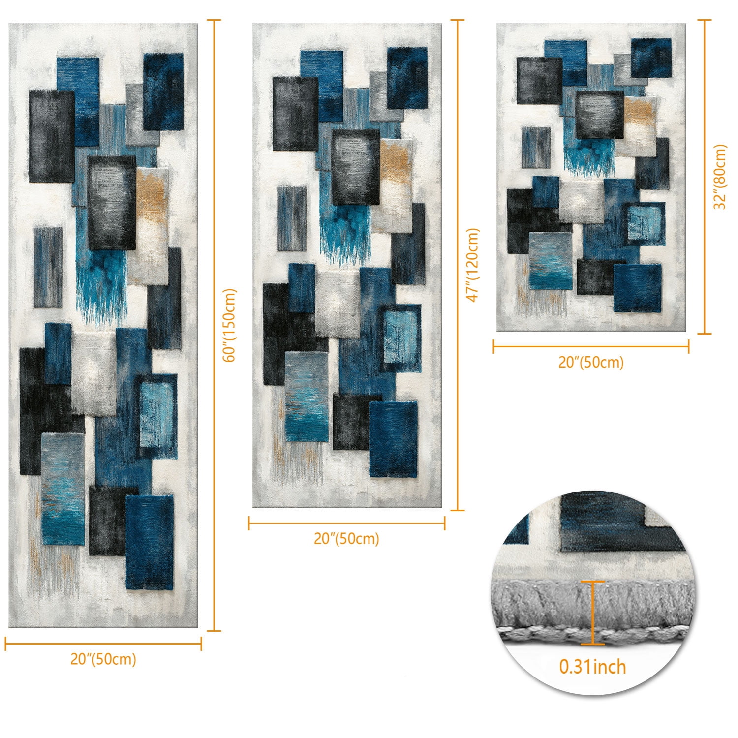 3 Piece Kitchen Rug Set, Non-Slip And Washable, Abstract Pattern Kitchen Hallway Rug, Soft And Comfortable, Suitable For Sinks, Floors, Entrances, Hallways and Bathrooms