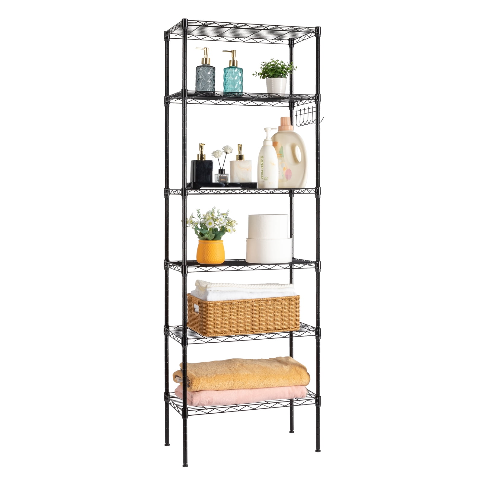 Ktaxon 6 Tier Wire Shelves, Adjustable Steel Storage Rack Organizer for Kitchen Garage Bathroom, 21.6"W x 11.8"D x 65"H, Black