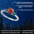 thumbnail image 2 of Gem Stone King 14K White Gold Red Moissanite and Blue Diamond Engagement Ring for Women | 1.20 Cttw | Round 6.5MM | Gemstone Birthstone | Size 5, 2 of 6