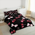 thumbnail image 2 of Manfei Bow Knot Ribbon Bedding Comforter Set,Cartoon Cherry Twin Comforter Sets,Pink Red Black Bedding Set For Girls Teens,Super Cozy Room Decor Reversible,2pcs, 2 of 7