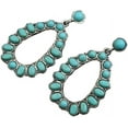 thumbnail image 3 of Bohemian Turquoise Geometric Oval Flower Drop Dangle Earrings Ethnic Teardrop for Women Statement Cowgirl Boho Jewelry, 3 of 10