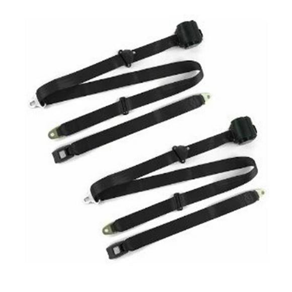 Standard 3 Point Black Retractable Bucket Seat Belt Kit with Bracketry & 2 Belts for 1970-1979 AMC Gremlin