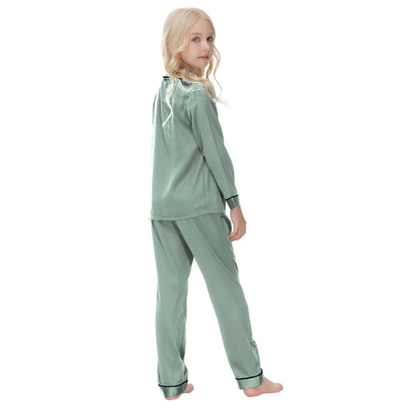 Kids Satin Pajama Set, 2-Piece Long Sleeve Top and Pants Outfit for Boys & Girls 5-14 Years, Soft Comfortable Sleepwear for Spring Summer Nightwear, Family Matching Loungewear Grey