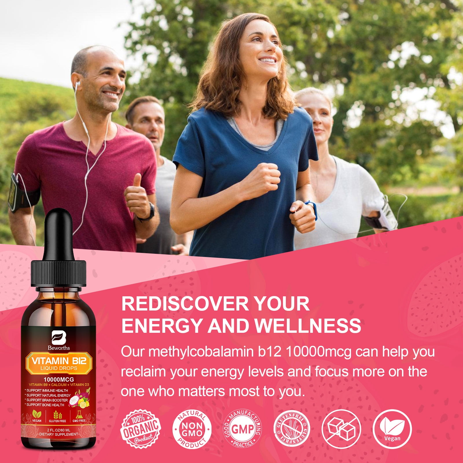 (2 Pack)Vitamin B12 Liquid Drops 10000mcg,Support Energy,Nerve* & Immune System,2fl oz