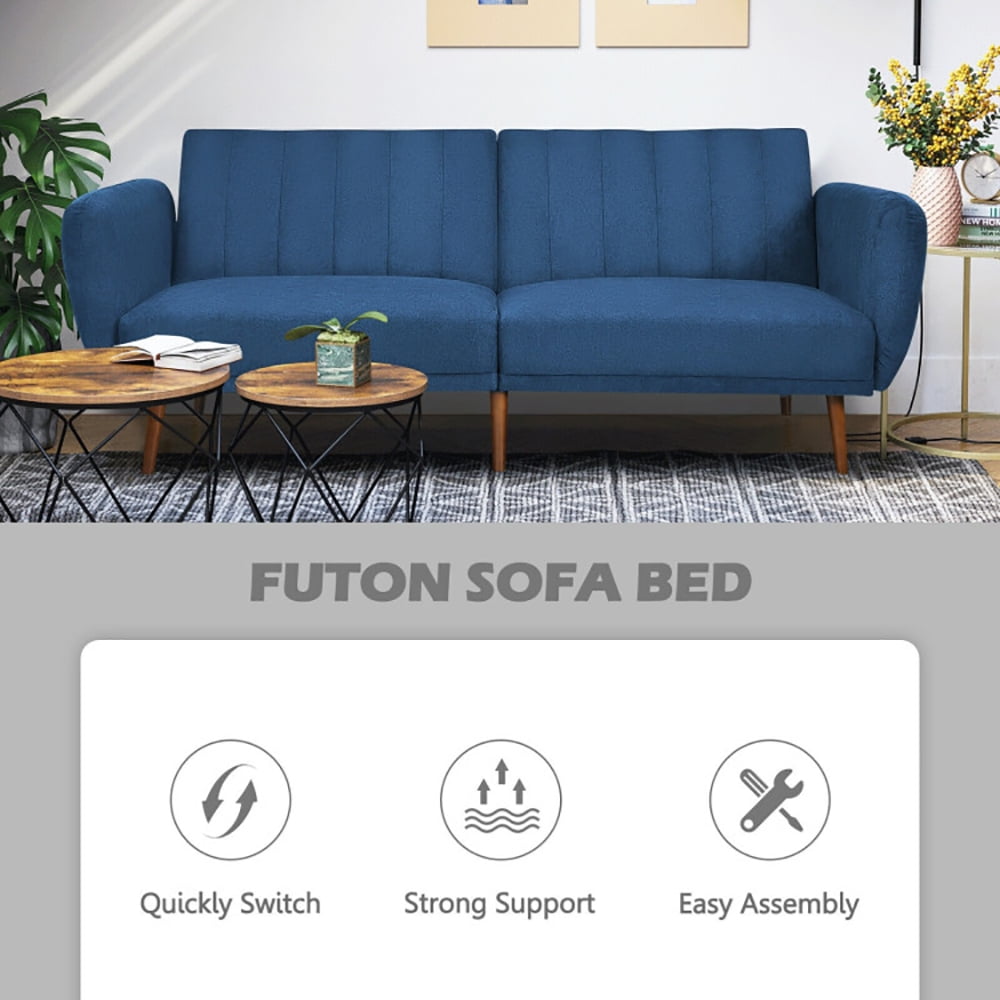 Finihen Convertible Futon Sofa Bed, Modern Convertible Sleeper Couch, Adjustable Couch Sleeper with Wood Legs, for Studio, Apartment, Office, Small Space, Living Room, Bedroom, Navy Finihen Convertible Futon Sofa Bed, Modern Convertible Sleeper Couch, Adjustable Couch Sleeper with Wood Legs, for Studio, Apartment, Office, Small Space, Living Room, Bedroom, Navy